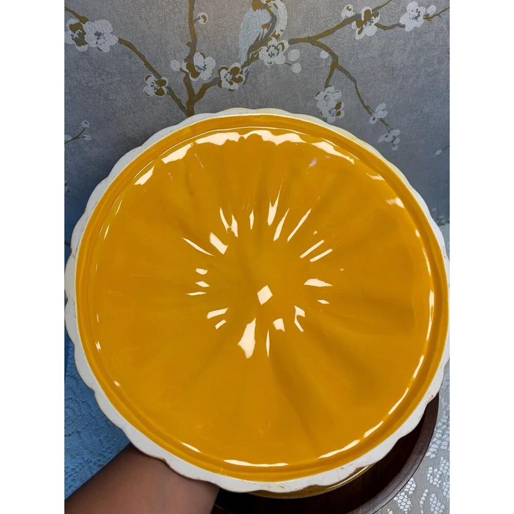 VTG Over and Back Ceramic Pumpkin Pie Dish Covered Casserole Baker Harvest Fall